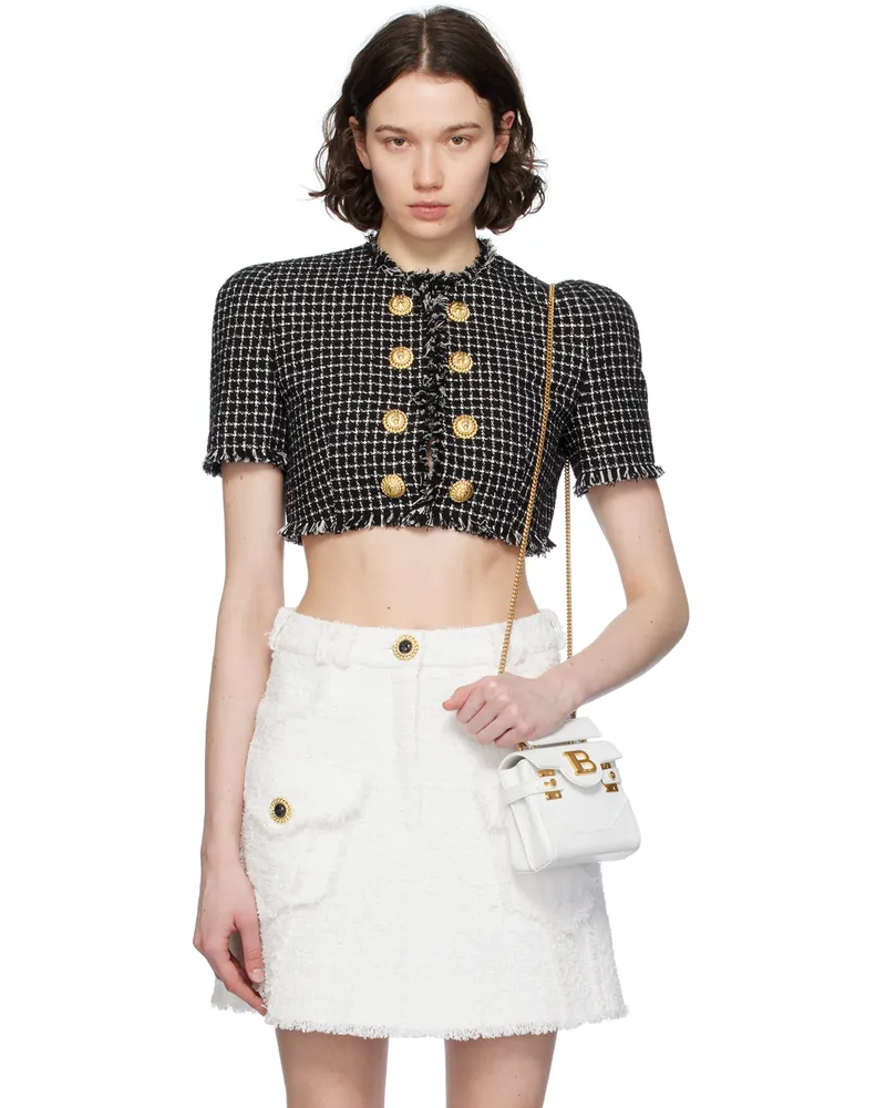 Balmain Black & White Frayed Jacket Gab
