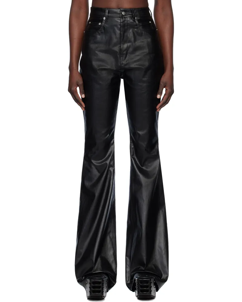 Rick Owens Black Hollywood Bolan Bootcut Coated Jeans 09