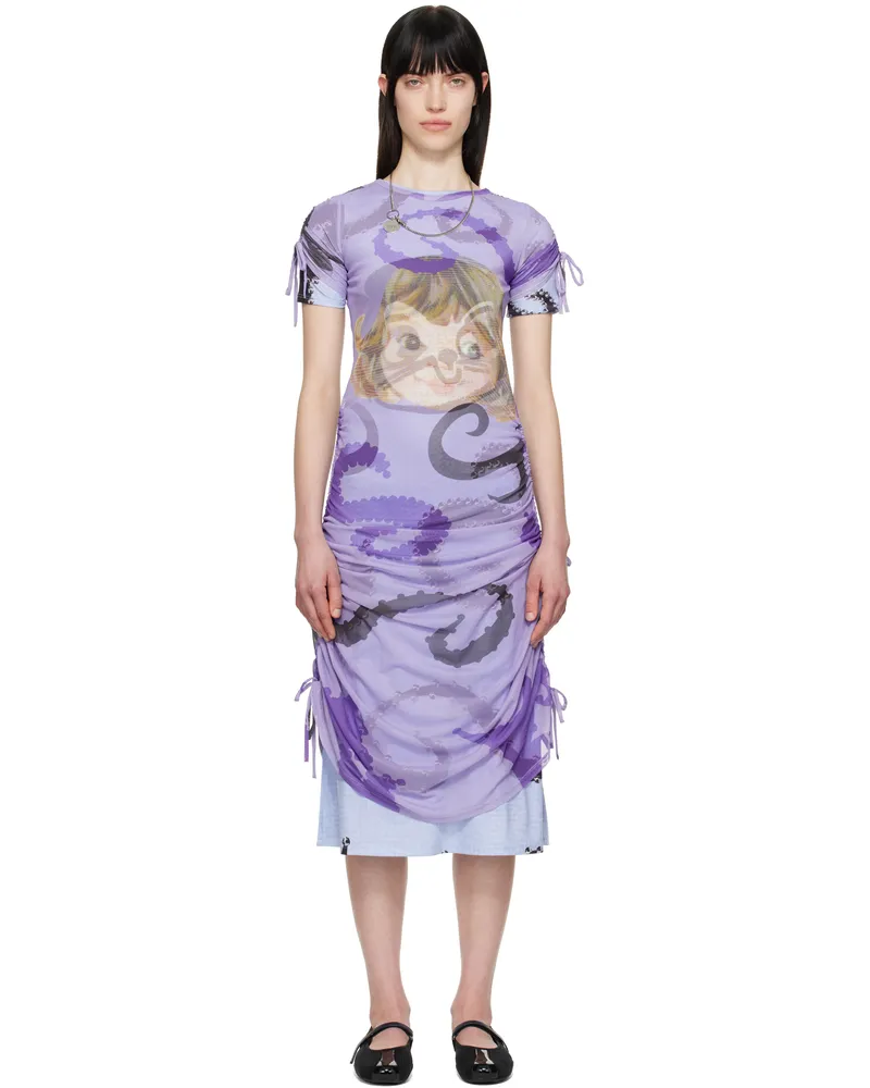 CHOPOVA LOWENA Purple Ballast Short Sleeve Midi Dress Blue