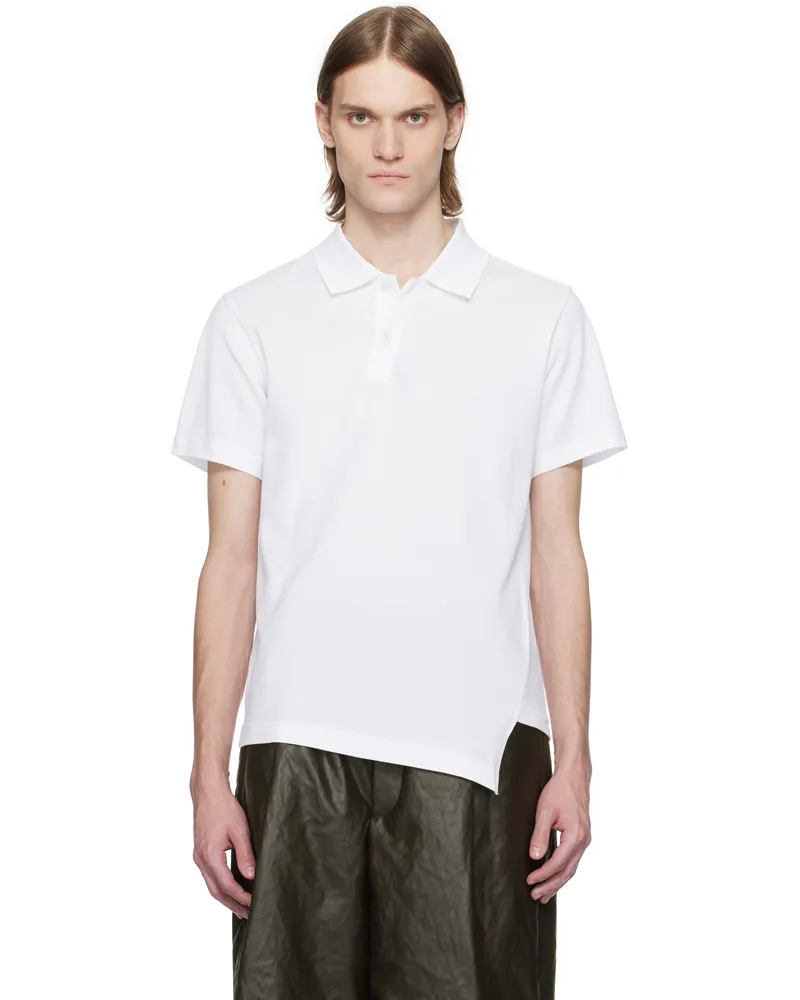 Comme des Garçons White Bias Cotton Piqué Plain Polo 2