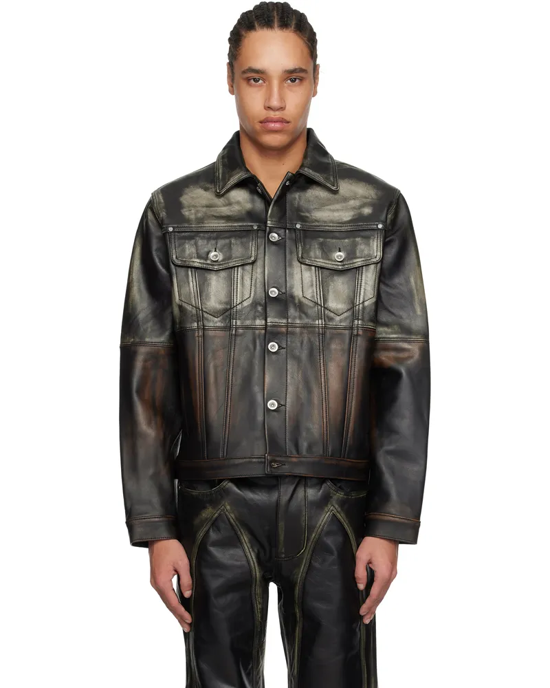 WHO DECIDES WAR Black Ombre Trucker Leather Jacket Rust