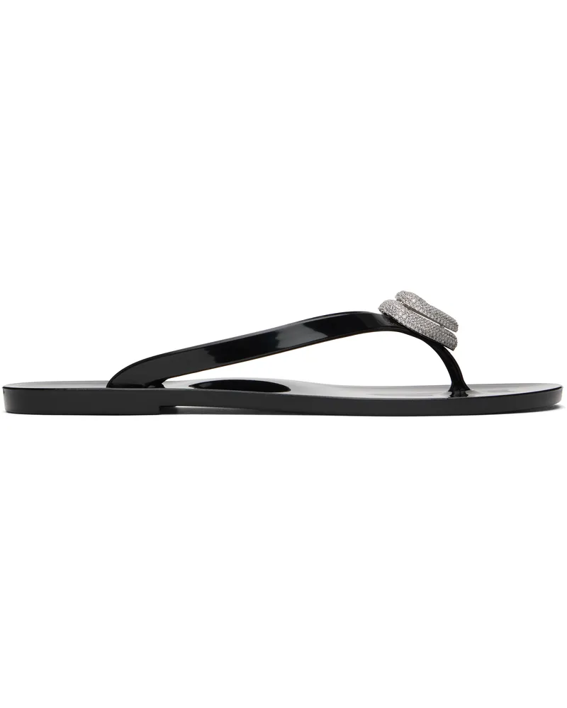 Mach & Mach Black Double Heart Flip-Flops Black