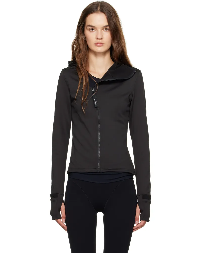 District Vision Black Hooded Fitted Grid Fleece Jacket Black