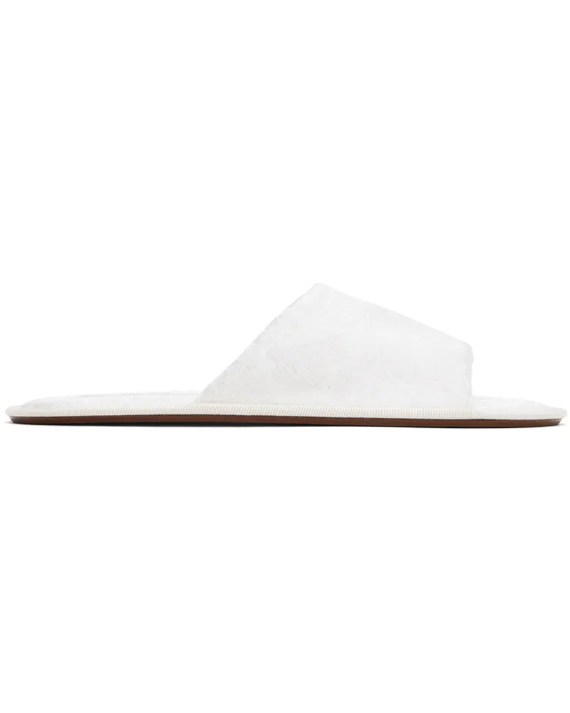 The Row White Frances Open Toe Shiny Silk Jacquard Slippers Ivr