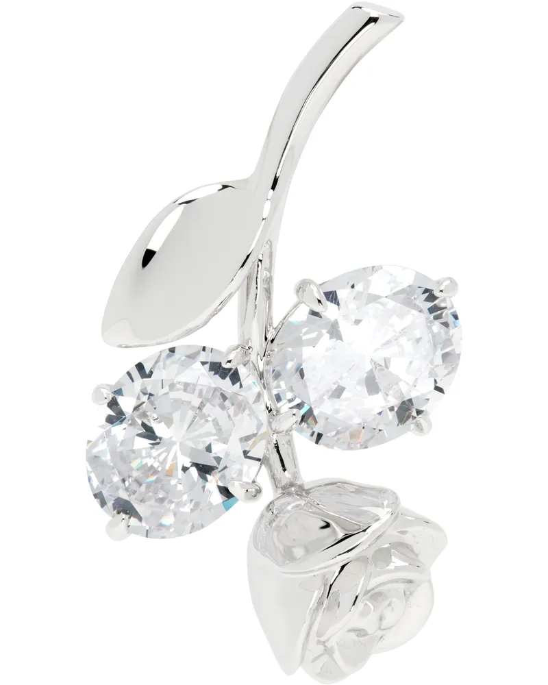 SHUSHU/TONG Silver YVMIN Edition Inverted Gemstone Leaf Metal Rose Single Earring Silver