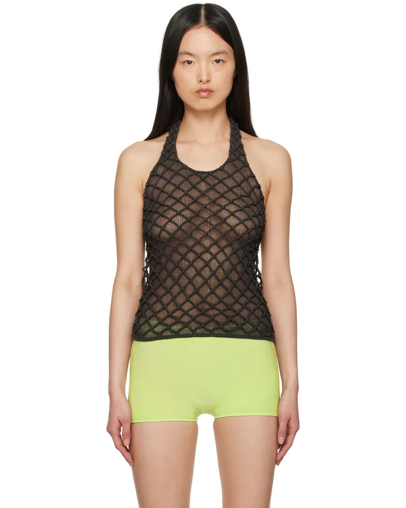 Isa Boulder Gray Macramist Halter Top Smoke