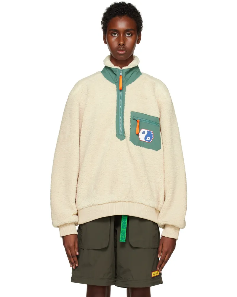 Brain Dead Beige Paneled Zip Sweater Cream