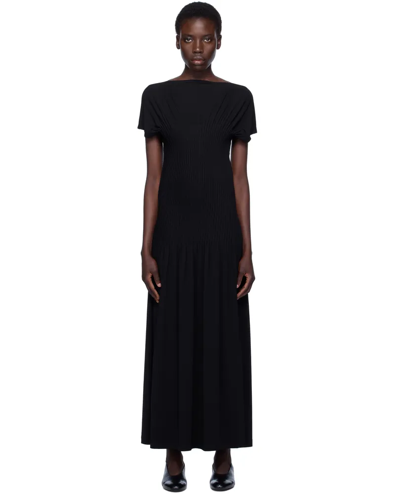 Totême Black Knife-Pleated Jersey Maxi Dress Black