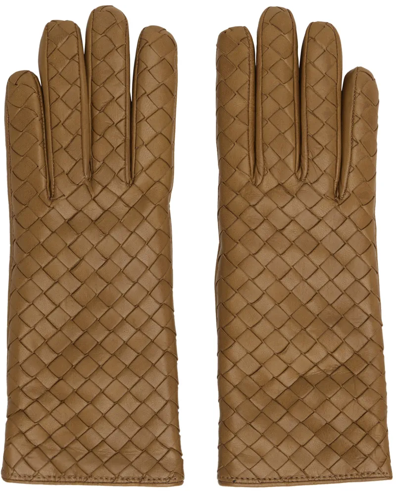 Bottega Veneta Tan Intrecciato Leather Gloves Acorn