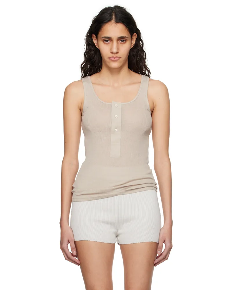 AMI Paris Beige Button Tank Top Chalk