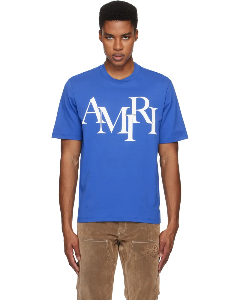 Amiri Blue '' Staggered Logo T-shirt