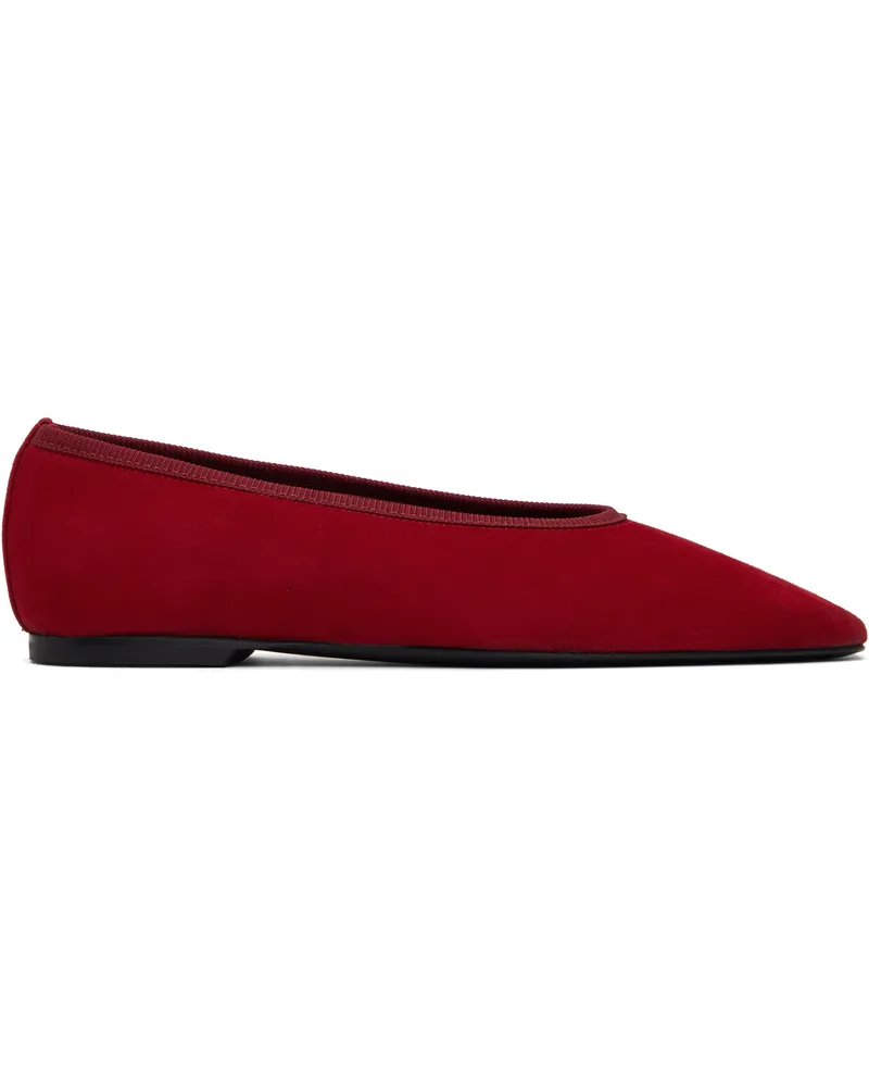 Totême Red Minimalist Suede Ballerina Flats Scarlet