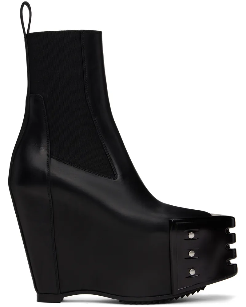 Rick Owens Black Hollywood Grilled Wedge Beatle Chelsea Boots 09