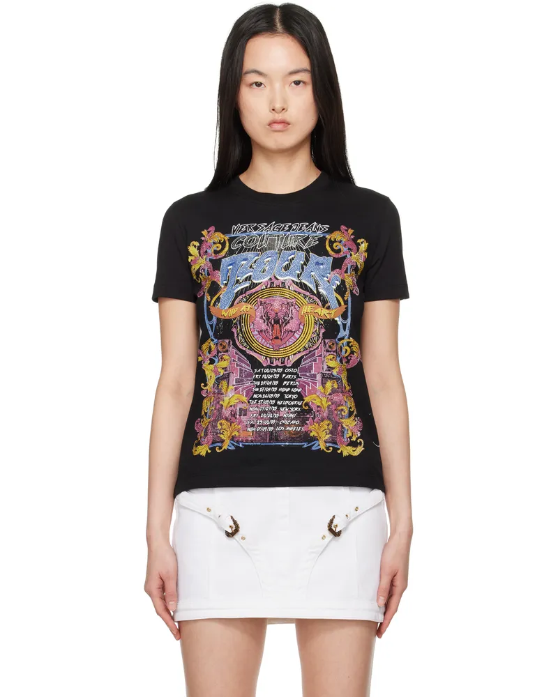 Versace Jeans Black Crystal Tour Logo T-shirt E899
