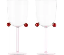 Pink & Red Pompom Wine Glass Set