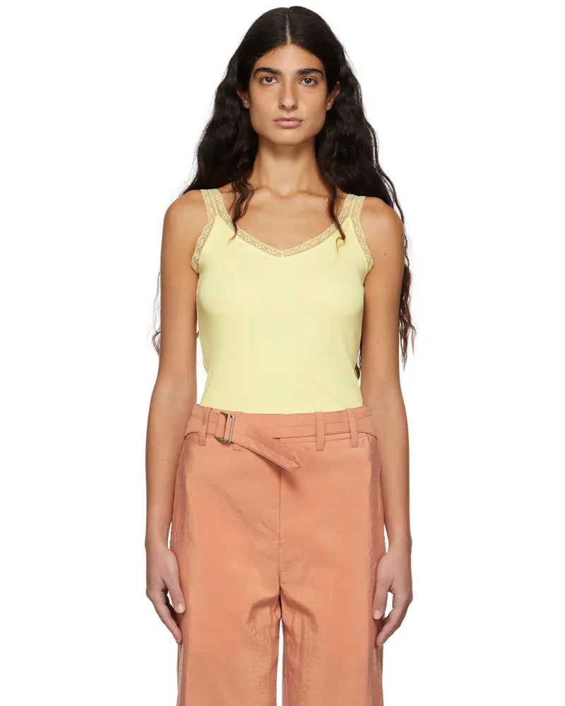 Tanner Fletcher Yellow Flo Lace Trim Ribbed Tank Pale