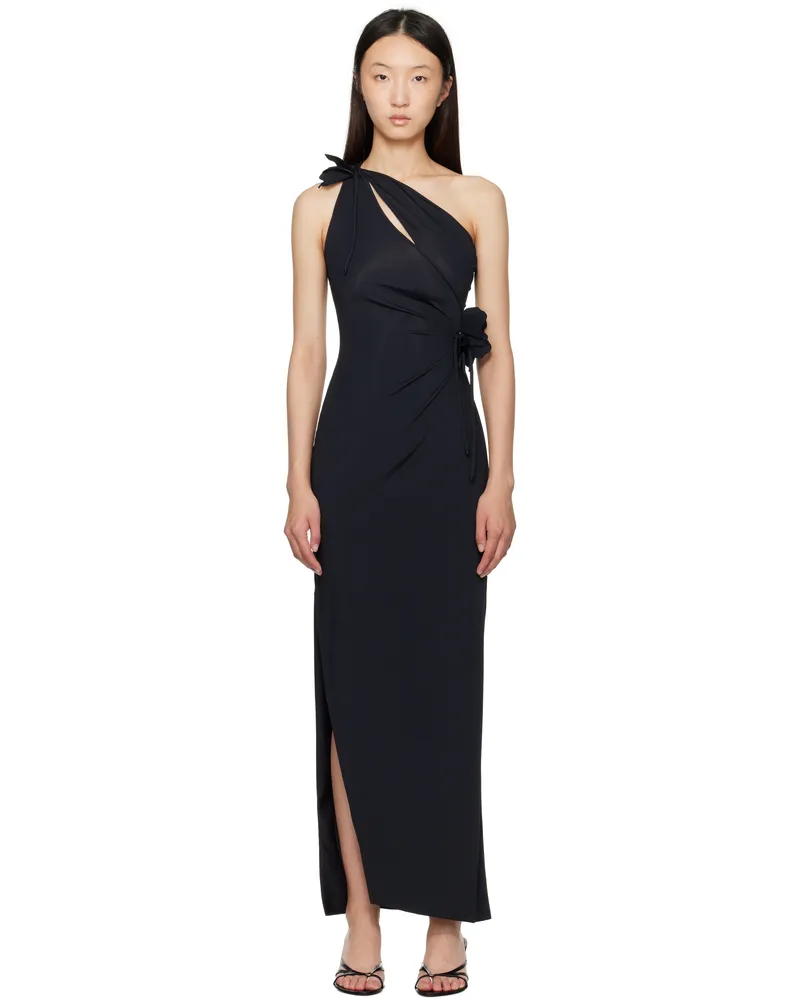 COPERNI Black Asymmetric Flower Maxi Dress Black