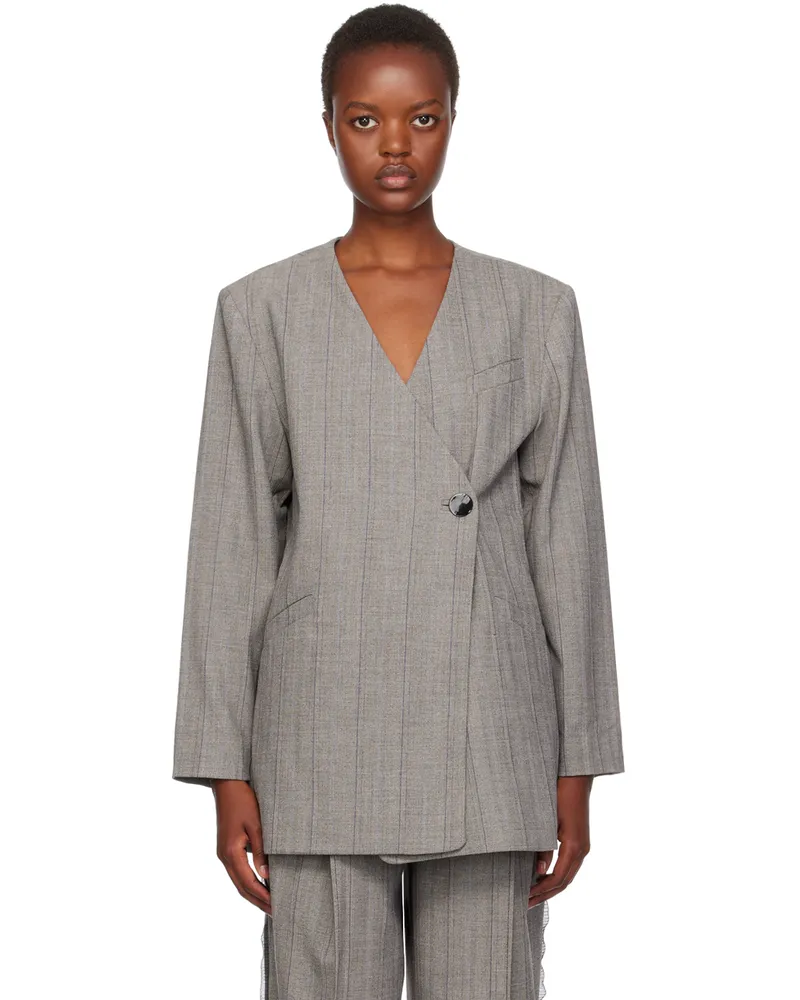Ganni Gray Relaxed-Fit Blazer 523