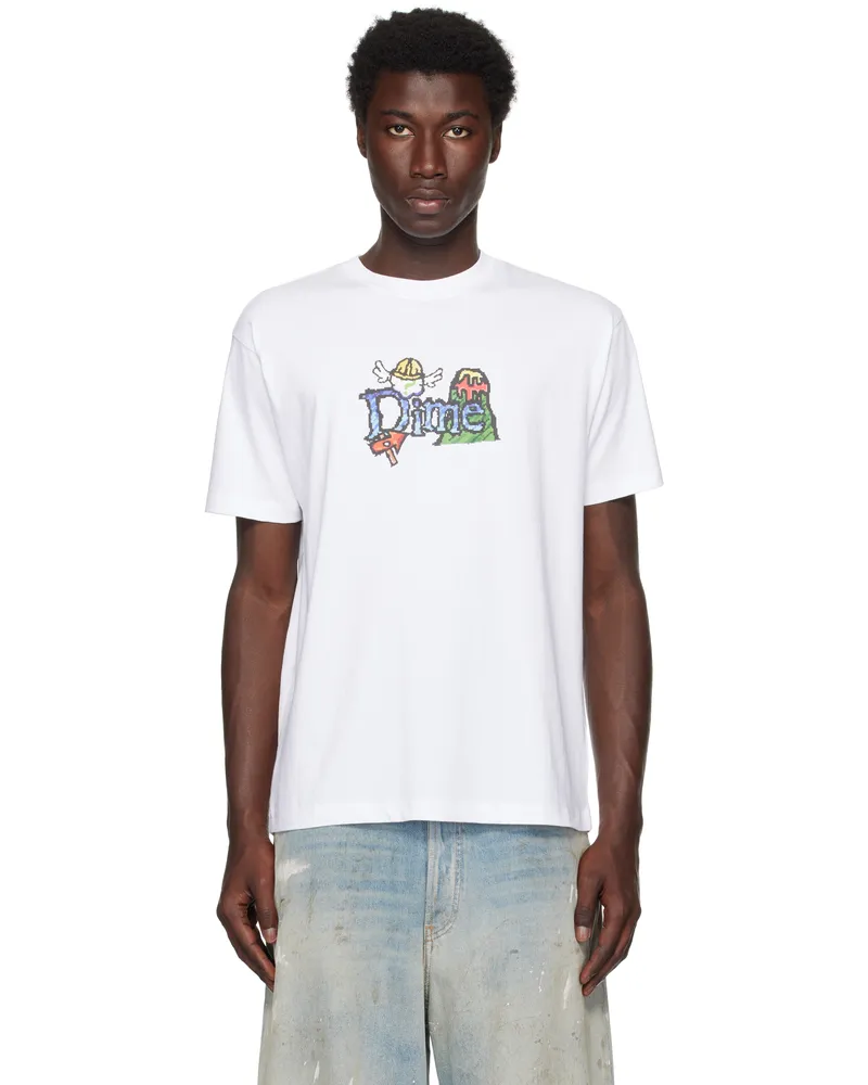 Dime White Classic Fuzzy T-Shirt White