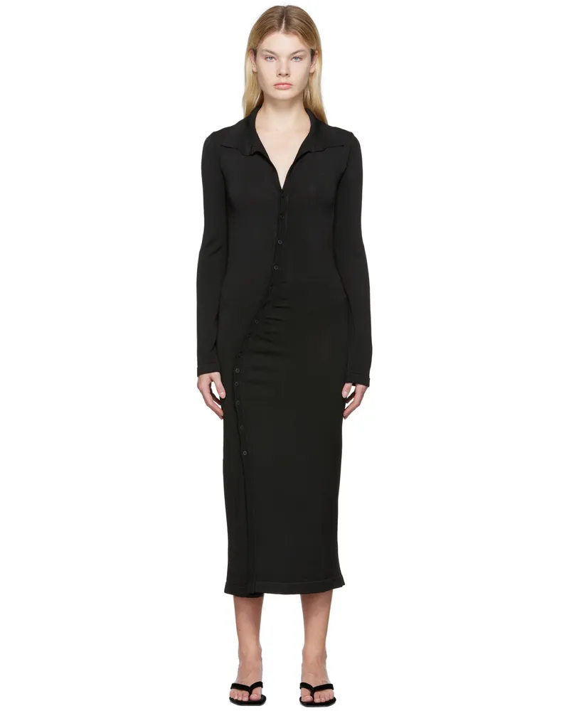 Olēnich Black Gathered Midi Dress Black