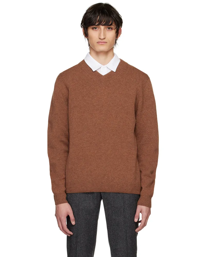 Sunspel Brown Rib Trim Sweater Brdt