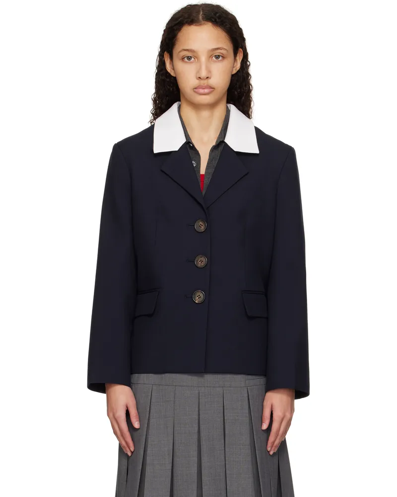 SHUSHU/TONG Navy Color Blocking Lapel Blazer Na100