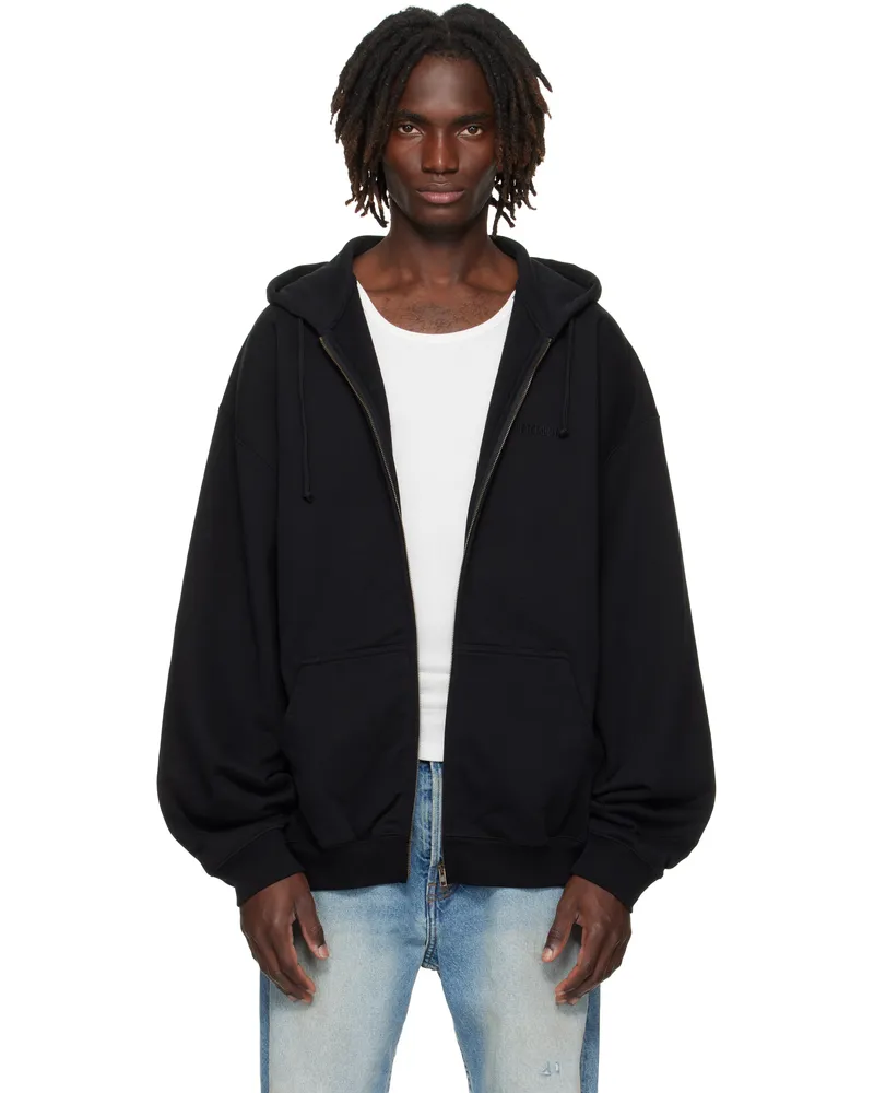 VETEMENTS Black Logo Oversized Zip-Up Hoodie Black