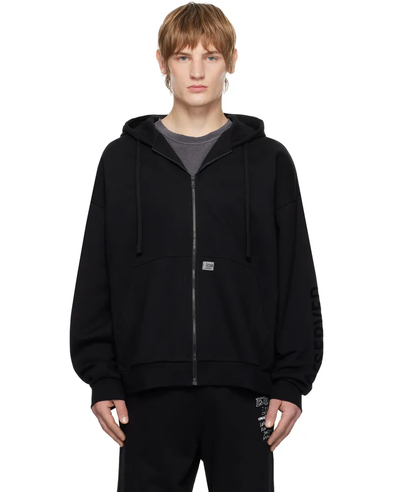 Izzue Black Quilted Back Zip-Up Hoodie Bkx