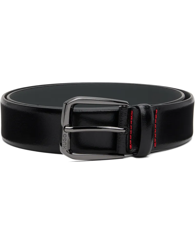 HUGO BOSS Black Leather Branded Buckle Belt 001-black