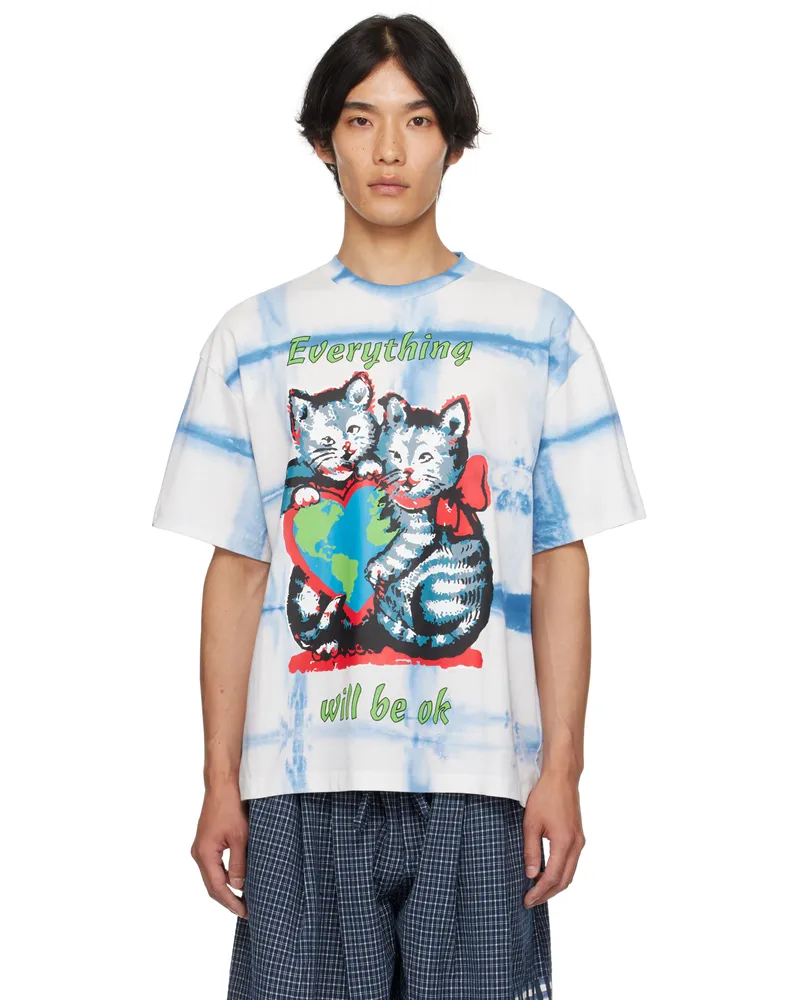 STORY mfg. SSENSE Exclusive Blue & White Kitten Courage T-shirt Indigo