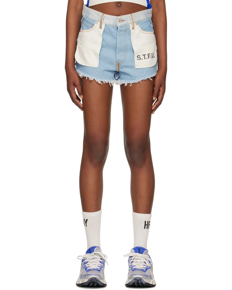 Heron Preston Blue Washed Insideout Denim Shorts Black