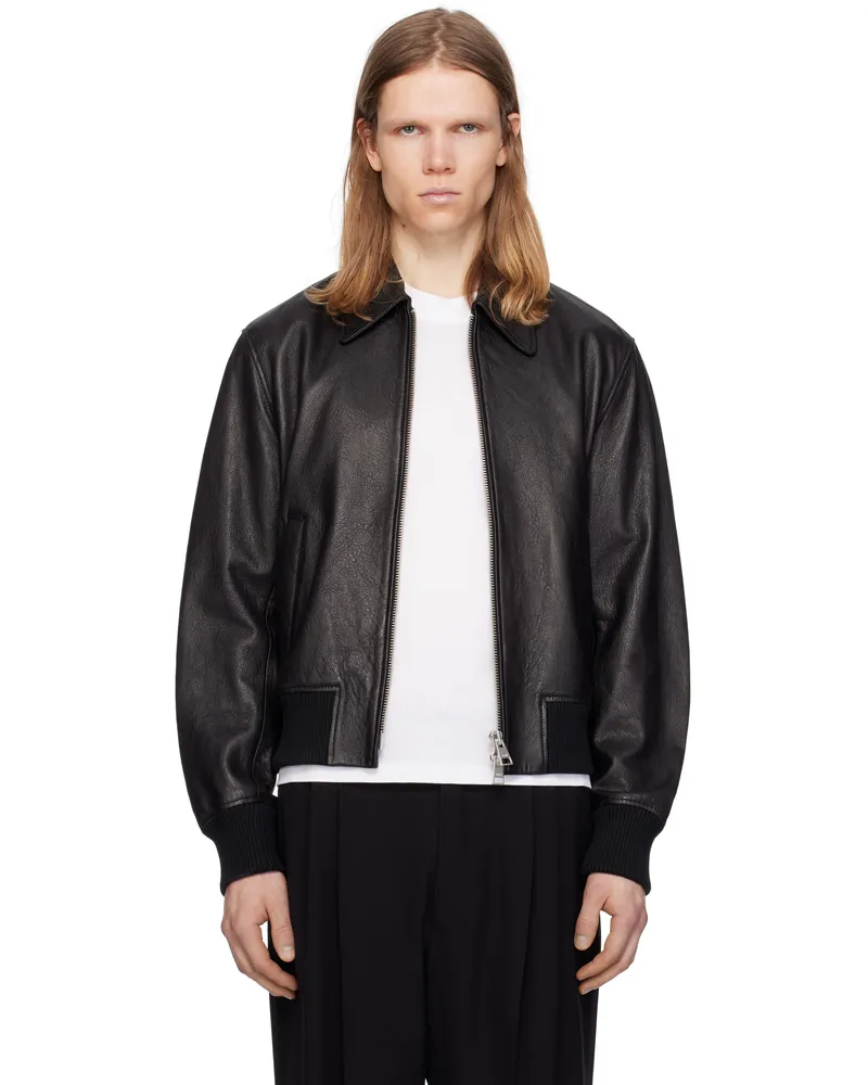 AMI Paris Black Zipped Leather Jacket 001