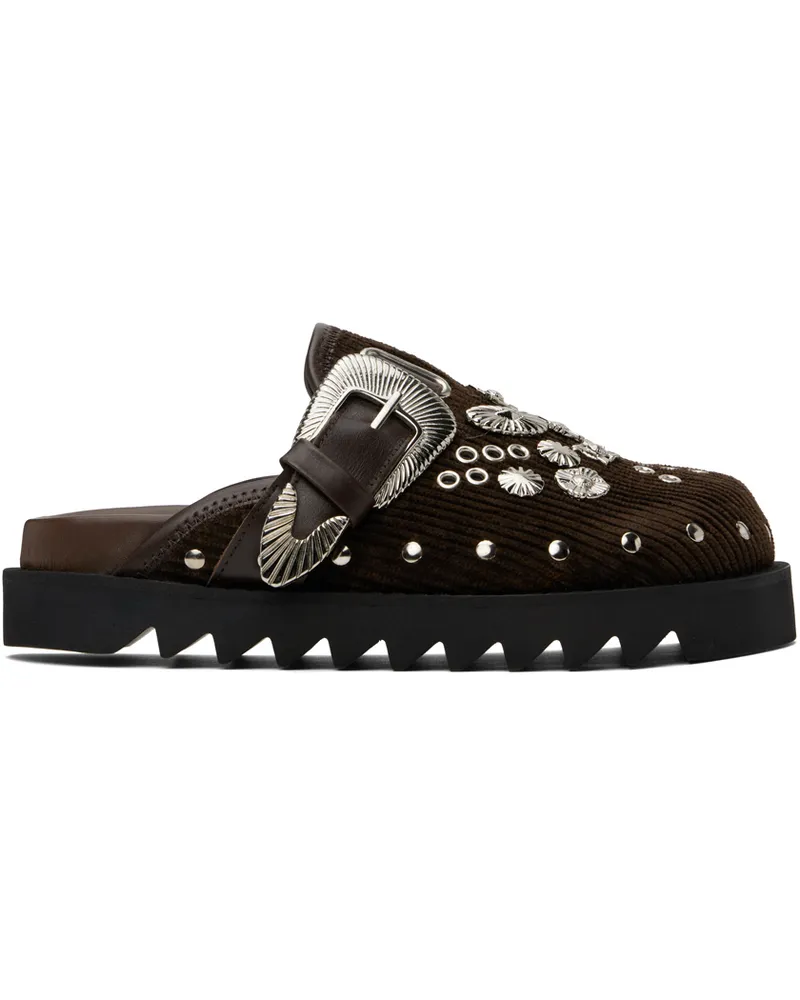 Toga SSENSE Exclusive Brown Eyelet Metal Sabot Loafers Chocolate