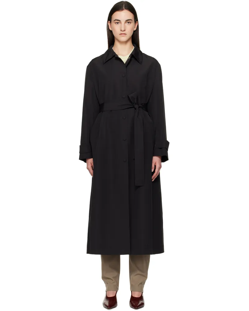 Róhe Black Wool-Nylon Belted Wrap Trench Coat 001_308