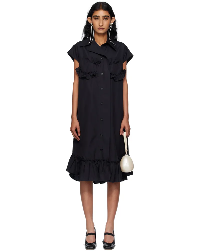 Simone Rocha Black Sleeveless Ruffle Bust Detail Midi Dress Black