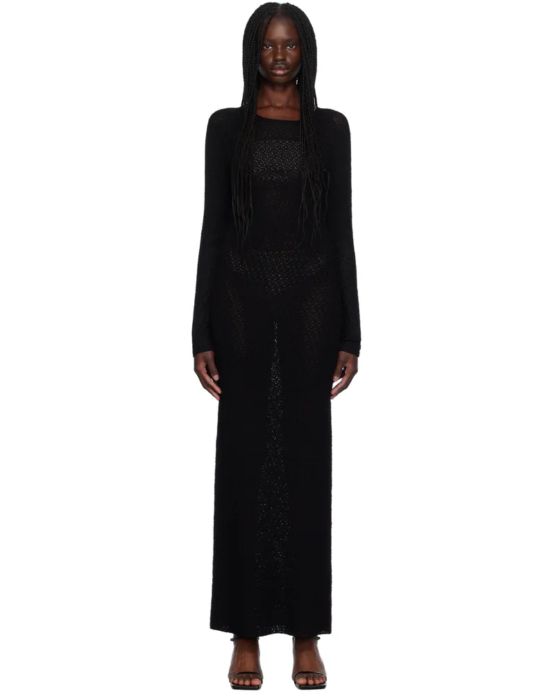 Totême Black Long-Sleeve Maxi Dress 001