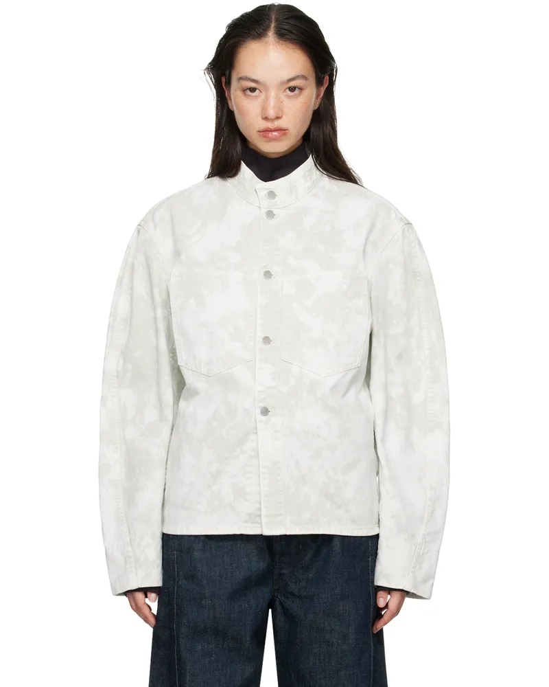 Christophe Lemaire Gray & White Curved Sleeves Denim Jacket Bkdnm