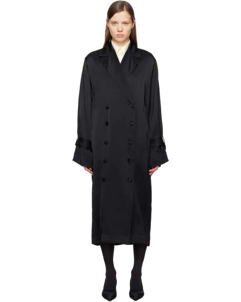 Totême Black Satin Trench Maxi Dress Black