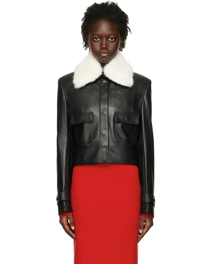 Olēnich Black Spread Collar Faux-Leather Jacket Black