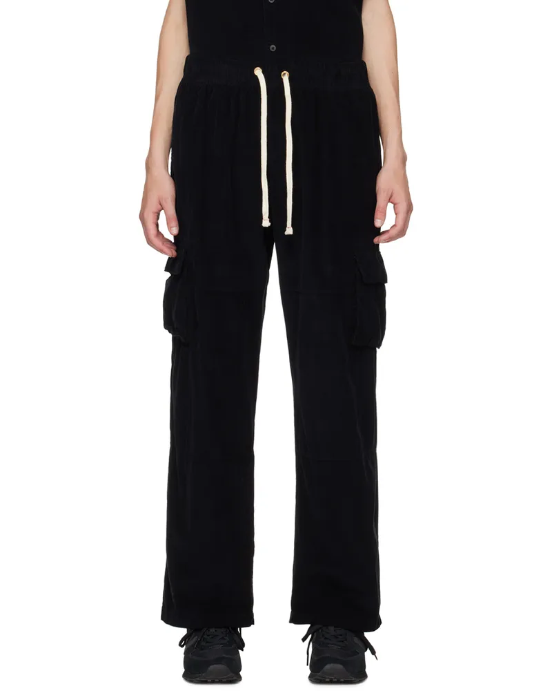 LES TIEN Black Drawstring Cargo Pants Black