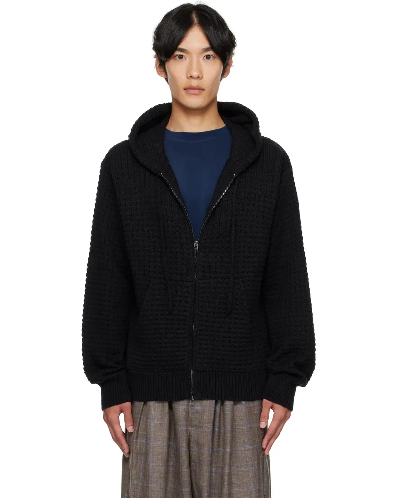 The Elder Statesman Black Nora Lite Check Zip Hoodie 001
