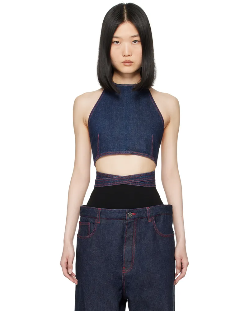 Alaïa Blue Cross Over Denim Tank Top 516
