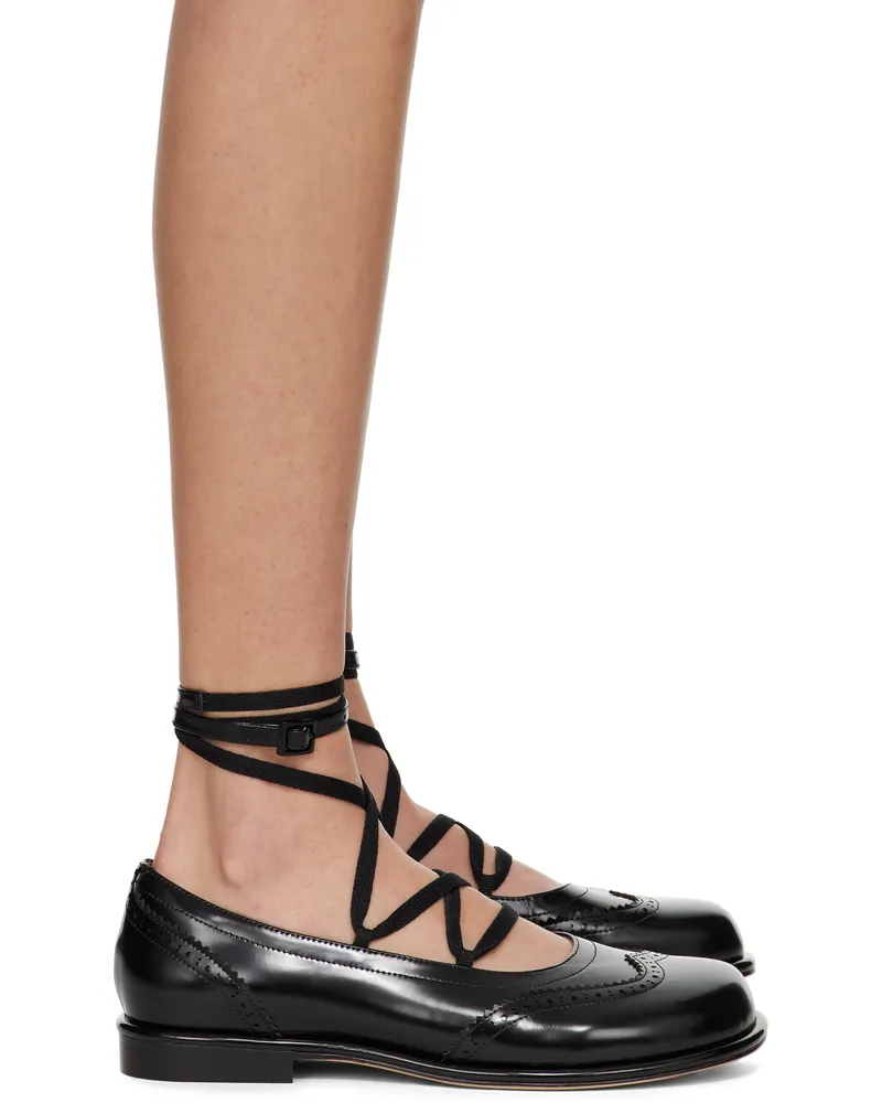 SHUSHU/TONG Black Lace-Up Flat Brogues Ba100