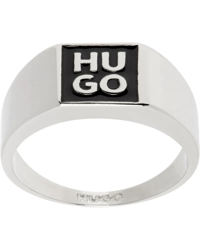 HUGO BOSS Enameled Logo Ring 001-black