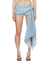 Thierry Mugler Blue Draped Denim Shorts Light