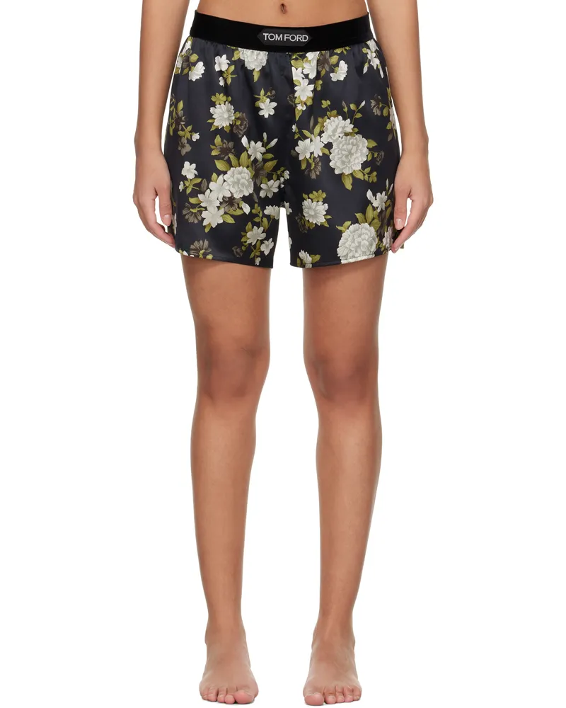 Tom Ford Black Hendrix Floral Stretch Silk Satin Pyjama Shorts Zblbr