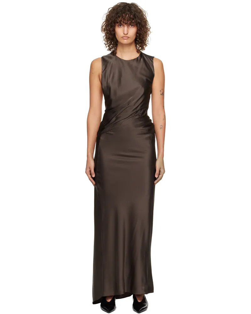 TOVE Brown Anwen Silk Maxi Dress Mink