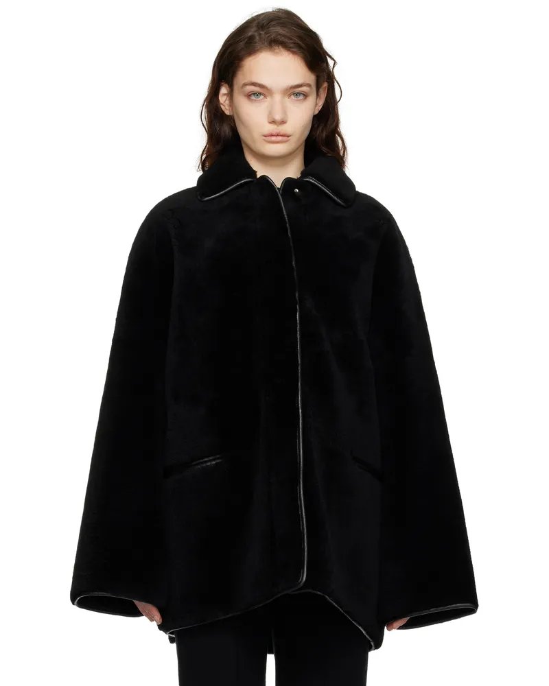 Totême Black Teddy Overshirt Shearling Jacket Black
