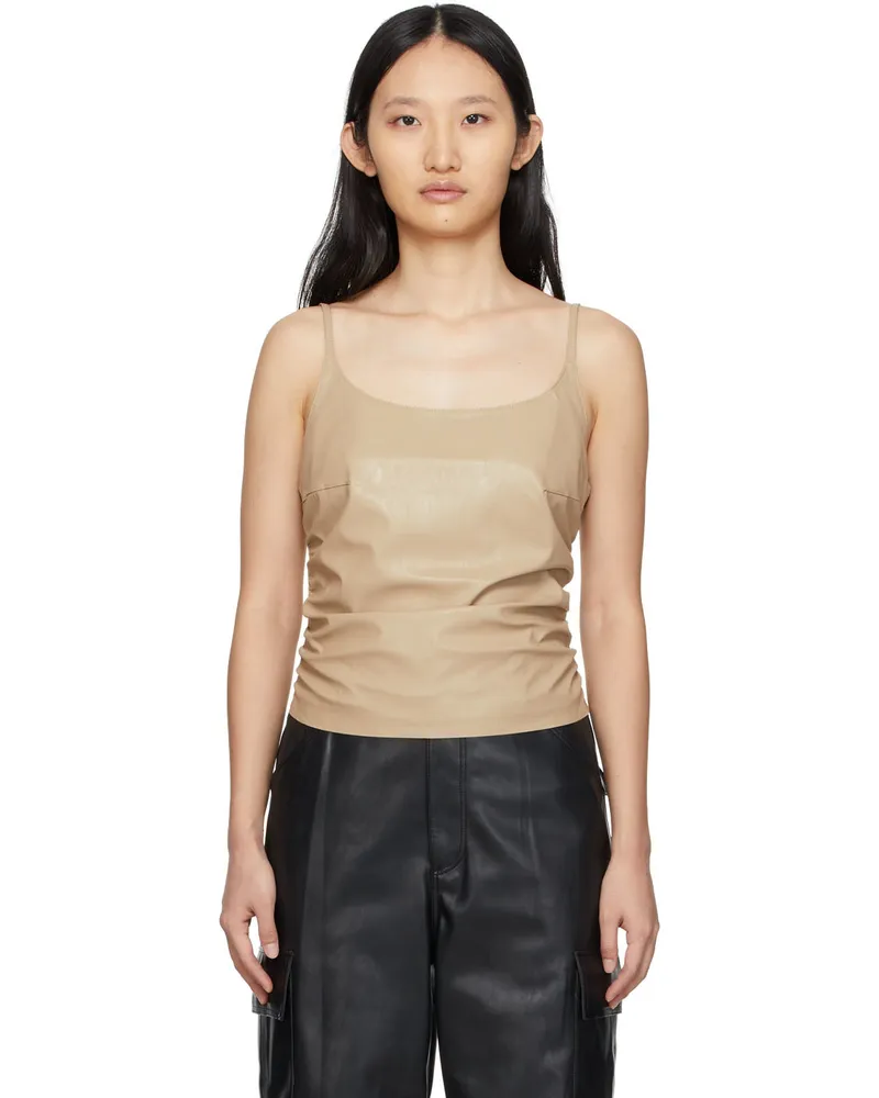 DRAE Beige Faux-Leather Tank Top Cream