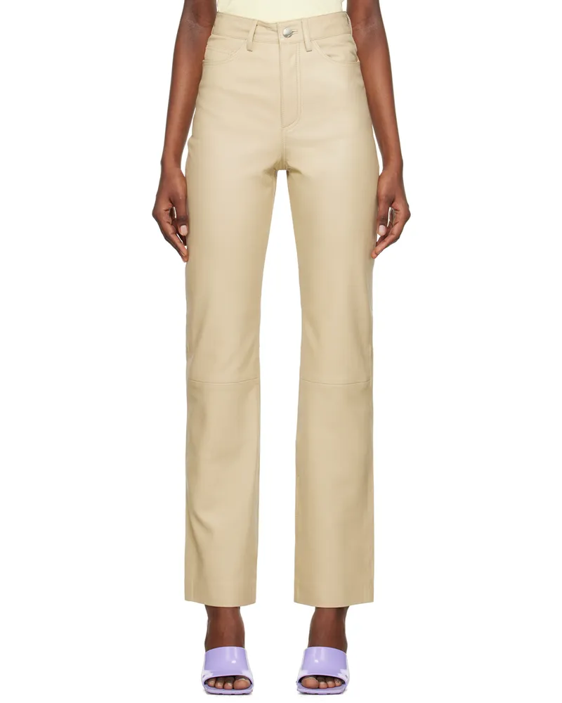 ROTATE Birger Christensen Beige Straight-Leg Leather Pants 15-1116